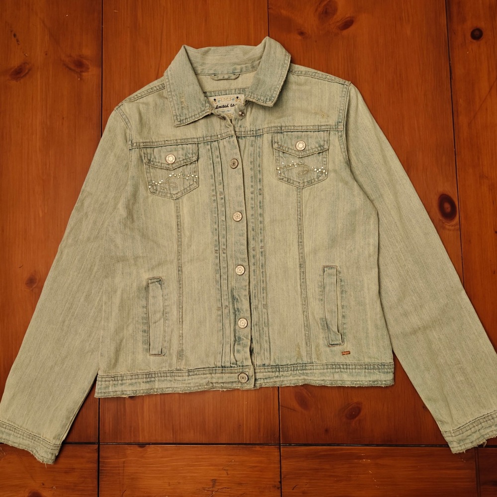 Y2K Limited Too Denim Jacket Light Wash Rhinestone Light Wash Distressed
